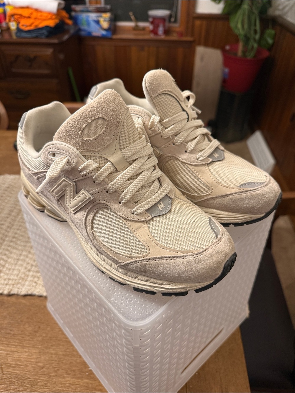 New Balance Cream Suede & Mesh Sneakers